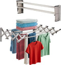 Smartsome | Wall Mounted | Clothes Drying Rack | 34" Wide | 22.5 Linear Feet Capacity | 8 Smooth Round Stainless Steel Rods | 60 lb Capacity | Fully Assembled | Compact Sturdy Space-Saving Design