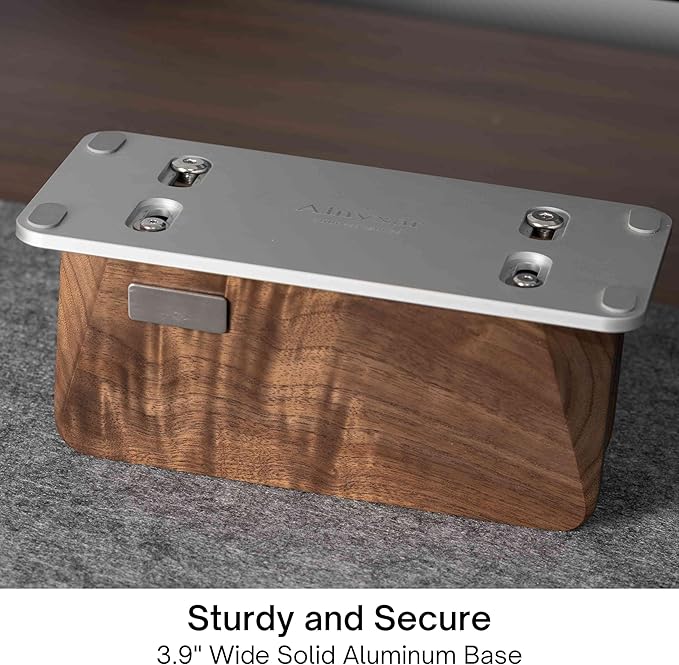 Vertical Laptop Stand, Black Walnut Wood Laptop Holder Vertical for Desk - Heavy Silver Aluminum Base | Adjustable Dock (8-38mm) Fits Most Laptops, MacBooks (Silver Base)