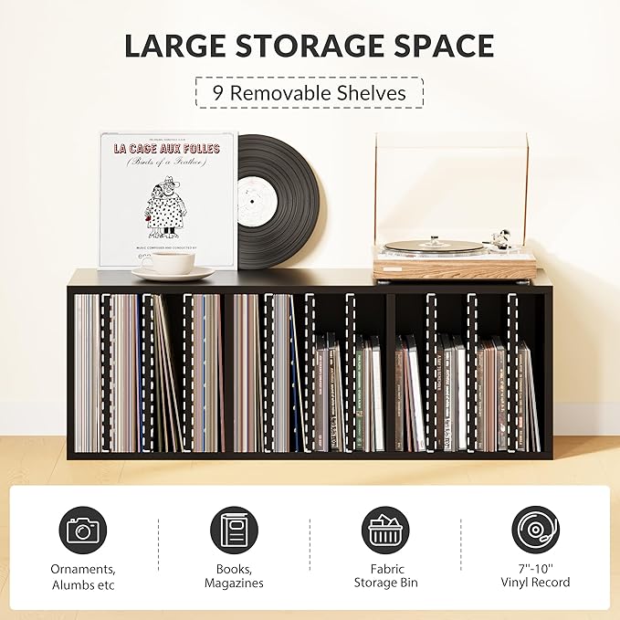 IOTXY DIY Modular Cube Bookcase - CubeXY Customizable Stackable Expandable Basic Shelving Units, 12-Cube Wooden Open Bookshelf with Removable Shelves for Vinyl Record Storage Organizer, Black