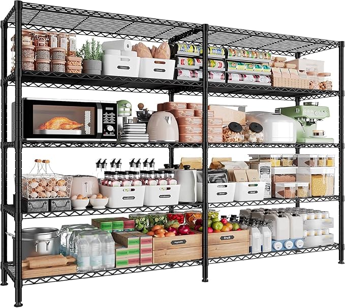 72.4''H Storage Shelves Metal Shelving Unit Load 1500LBS,5 Tier Wire Shelving Pantry Shelves Kitchen Shelves Adjustable Wire Shelf for Commercial Garage Shelving Heavy Duty, 61.7" W*72.4" H*15.8" D