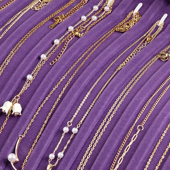 Frebeauty 15 Hooks Necklace Tray Velvet Neckalce Organizer with Clear Lid Lockable Necklace Holder Box Jewelry Organizer for Pendants Chains Necklace Jeweley Tray for Women (Purple)