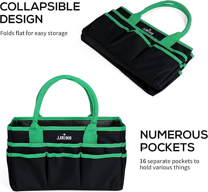 Jjring Craft and Art Organizer Tote Bag - 600D Green Nylon Fabric Art Caddy with Pockets - for Art, Craft, Sewing, Medical, and Office Supplies Storage