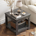 Homieasy End Table, 20 Inch Square End Table, Farmhouse Wood Side Table with Storage Shelf, Industrial Accent Bedside Table for Living Room, Bedroom,Grey Oak