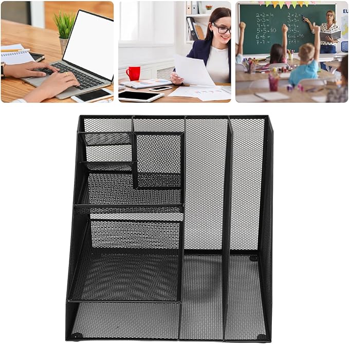 Metal Mesh Desk Organizer, Multifunctional Pen Holder & Office Supplies Organizer with Durable Lightweight Black Iron Design