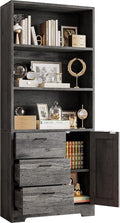 IRONCK Bookshelf with Door and 3 Drawers, 71in Tall Bookcase Shelf with 3-Tier Shelves, for Bedroom Living Room Entrance Hallway Home Office