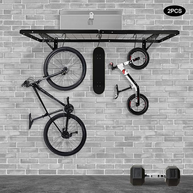 Garage Shelving Wall Mounted, 2 Pack Heavy Duty Wall Mounted Storage Shelves 440lbs Capacity, Garage Storage Rack Floating Shelves for Shop, Shed, Storage