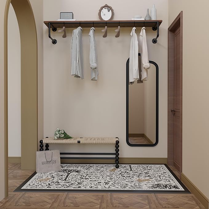 Clothes Rack 60in, Wall Mounted Garment Racks with Real Wood Shelf, Heavy Duty Hanging Clothes Rack, Multi-Purpose Hanging Rod, Space-Saving Closet Storage