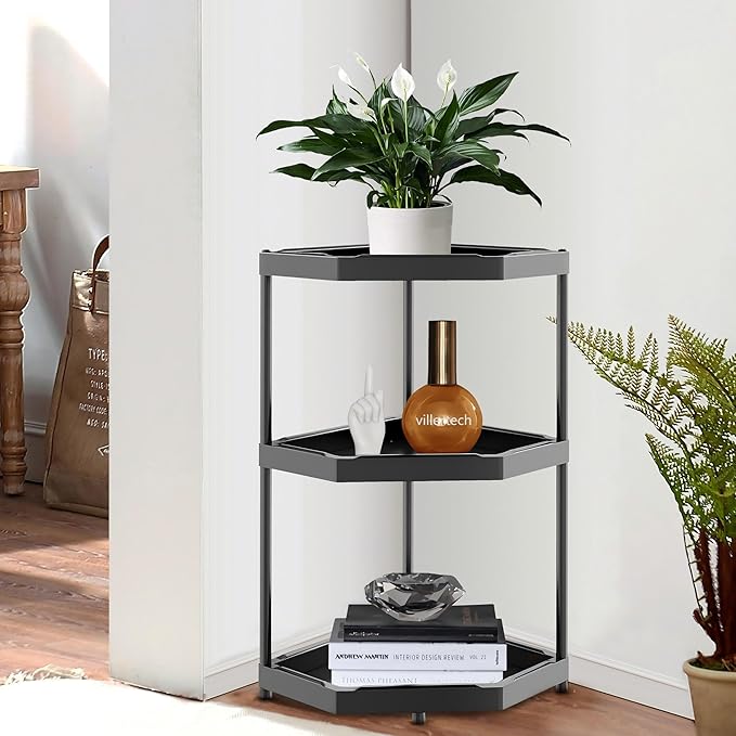Kitchen Corner Shelf Countertop 3 Tier Bathroom Counter Organizer Cabinet Corner Storage Shelf Spice Rack Makeup Organizer Under Sink Black