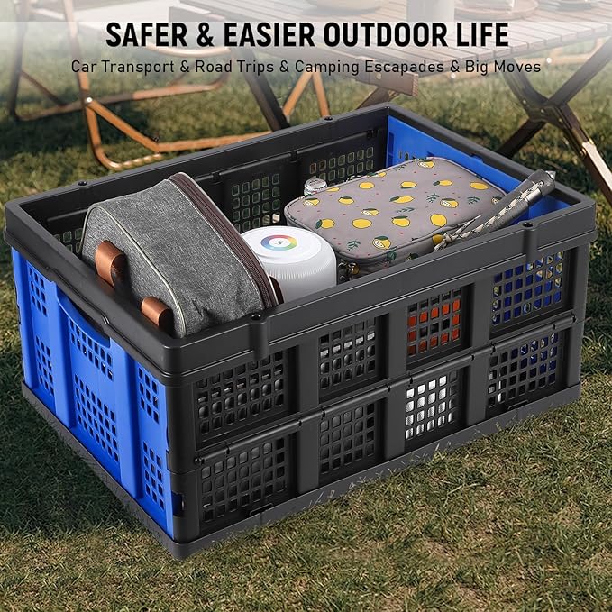 55L Collapsible Crates for Storage,Stackable & Collapsible Milk Crates, Stackable Storage Baskets, Folding Storage Containers for Organizing Tools, Books, Food, Drinks, Camping & Transport