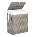 Woven Laundry Basket with Lid, Large Hamper with Removable and Machine-Washable Liner, Foldable Rattan Clothes Hamper, Sturdy Steel Frame, Odor Control, 90L Capacity, Dove Gray