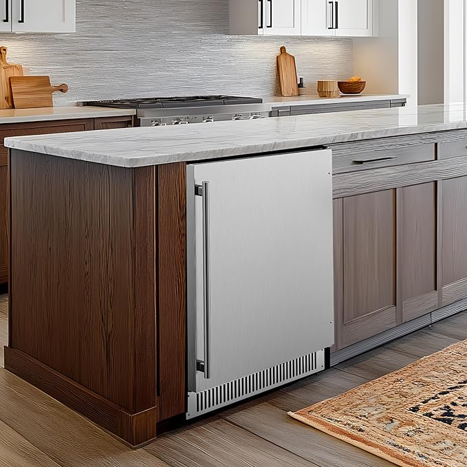 Coolski 24 inch Beverage Refrigerator, 180 Cans Under Counter Fridge with Stainless Steel, Built-in and Freestanding Outdoor Refrigerator for Patio Home Kitchen, ETL, DOE, NSF Approved