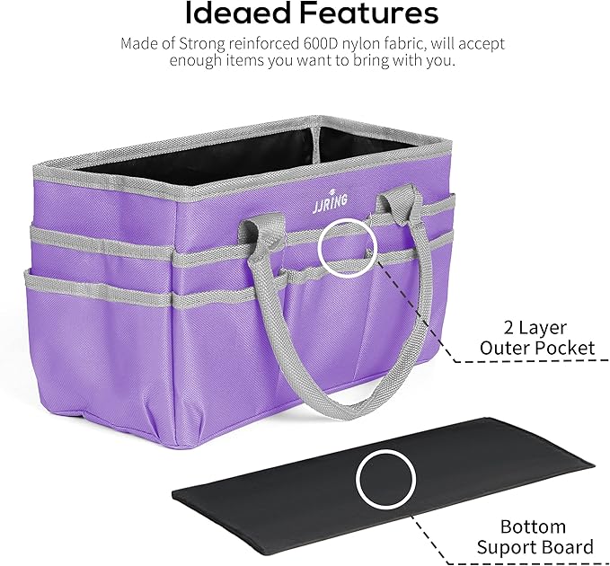 JJRING Craft and Art Tote - 600D Purple Nylon Fabric Art Sewing Organizer Bag with Pockets - for Craft, Scrapbooking, Medical, and Office Supplies Storage