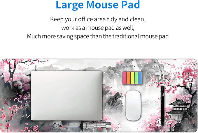Japanese Cherry Blossom Large Mouse Pad,Gaming Keyboard Desk Pad,Extended Mouse Mat Non-Slip Rubber Base with Stitched Edges for Office Game Home XL 31.5"x11.8"
