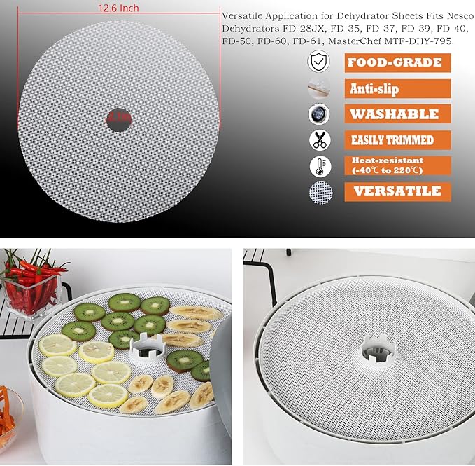 Reusable Dehydrator Sheets for Nesco Dehydrator, 10 Pcs/Set Premium Non-Stick Silicone