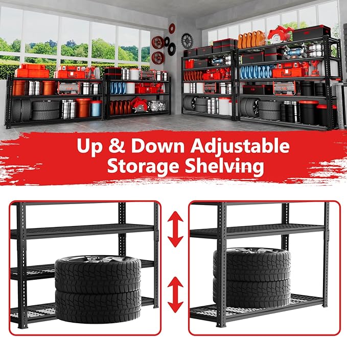 Storage Shelves 2PCS, Garage Shelving Heavy Duty 2800 LBS Capacity, 48" L x 18" W x 72" H Adjustable Metal Shelving Organizer Wire Rack, 5 Tier Utility Shelf Unit for Pantry Closet Warehouse