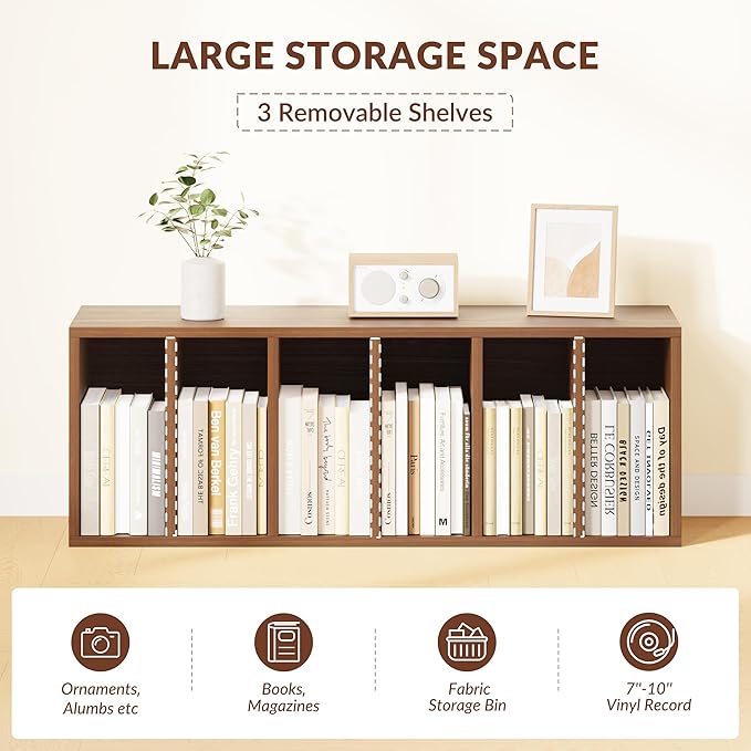 IOTXY DIY Modular Cube Bookcase - CubeXY Customizable Stackable Expandable Basic Shelving Units, 6-Cube Wooden Open Bookshelf with Removable Shelves for Books Organizer, Walnut