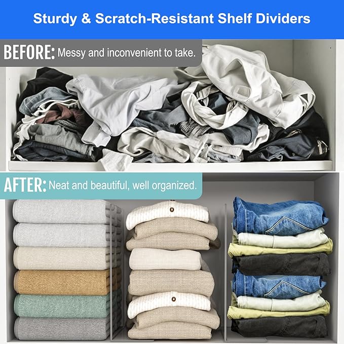 OKPOW Shelf Dividers Closet Organizer - 12" Tall X 9" Deep Acrylic Clear Sturdy Separate for Clothes Purse - Adjustable Space Saver Easy Install for Home Organization Enthusiasts 8 Pack