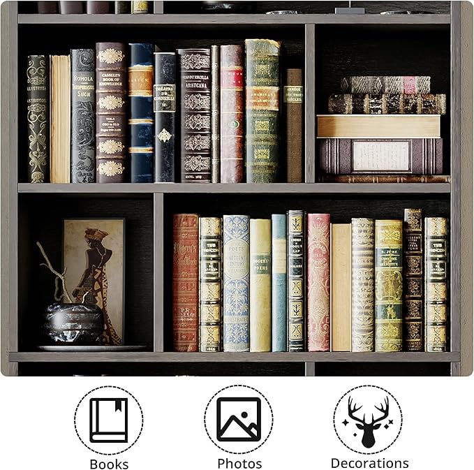 IRONCK Bookcase with Doors, Tall Bookshelf with Storage, Bookshelves and Bookcases with 8 Open Cubes for Living Room, Bedroom, Office