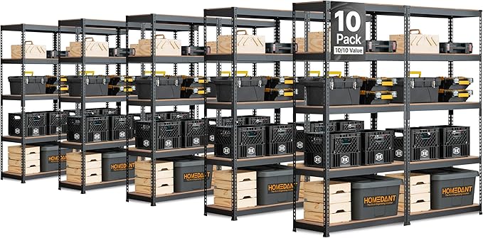 HOMEDANT 5 Tier Storage Shelves Adjustable Laminated Boltless Garage Metal Shelving Unit Heavy Duty Utility Rack Shelf Warehouse Pantry Closet Kitchen (10, (M) 35.9" W, Black)