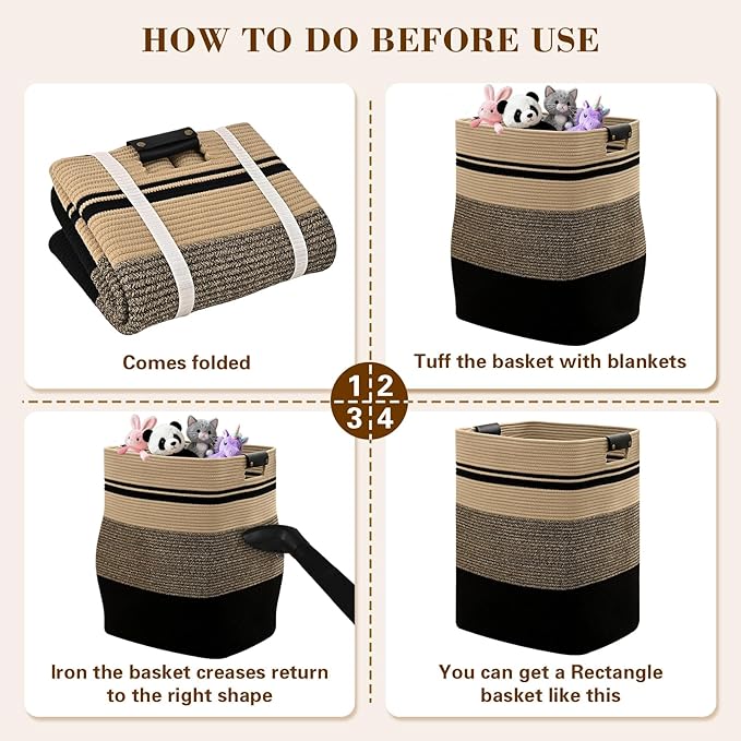 Laundry Hamper, 95L Tall Laundry Basket with Leather Handles, Rectangle Large Clothes Hamper for Organizing, Cotton Woven Laundry Baskets Storage Hampers for Bedroom, Nursery, Living Room