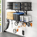 FLEXIMOUNTS 2x4ft Heavy Duty Garage Wall Shelving, 2-Pack Garage Shelving Wall Mounted with 8 Hooks, 400lbs Capacity, Storage for Power Tools, Garden Supplies, Storage Bins, Lite Series