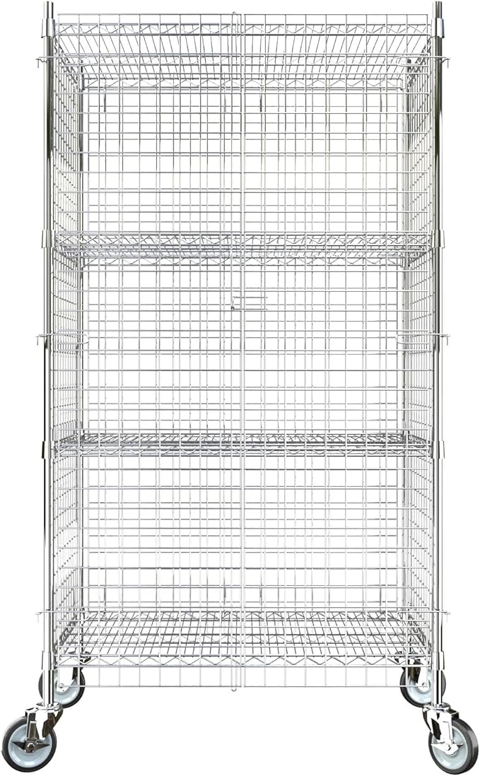 24"x36"x70" Metal Wire Chrome Security Heavy Duty Commercial NSF Certified Storage Unit | Mobile Wire Security Cage Kit