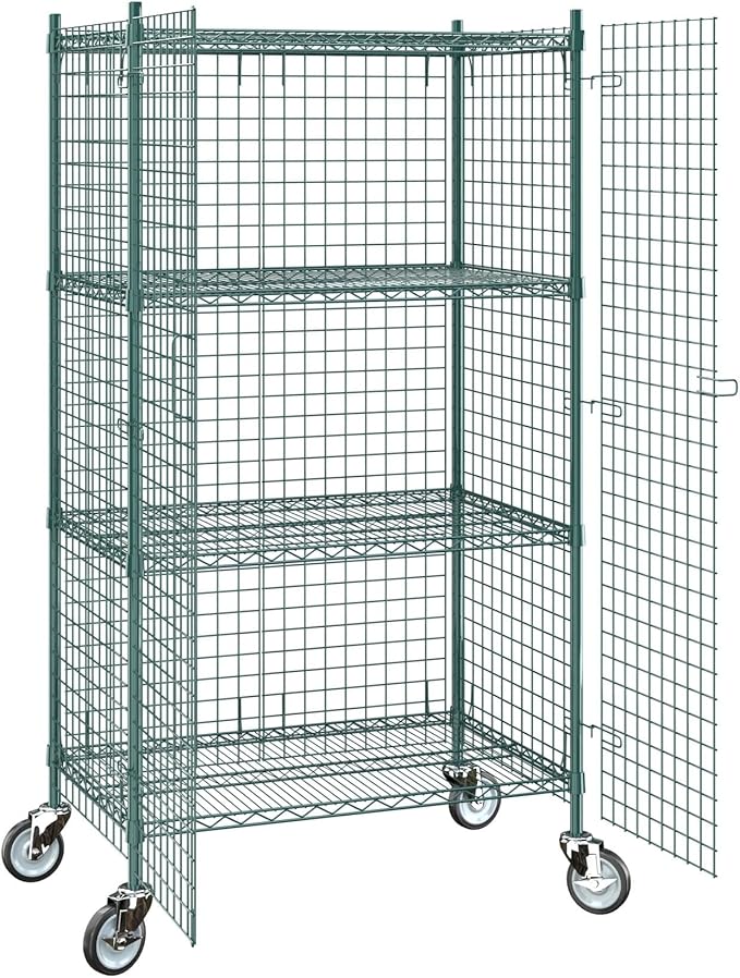 24"x36"x70" Metal Wire Green Security Heavy Duty Commercial NSF Certified Storage Unit | Mobile Wire Security Cage Kit