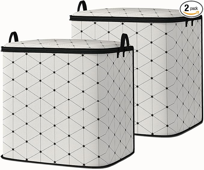 king comforter storage bag,clothes blanket bedding pillow quilt organizer for closet,fabric moving bags with portable handles and zipper 95L(2pack)