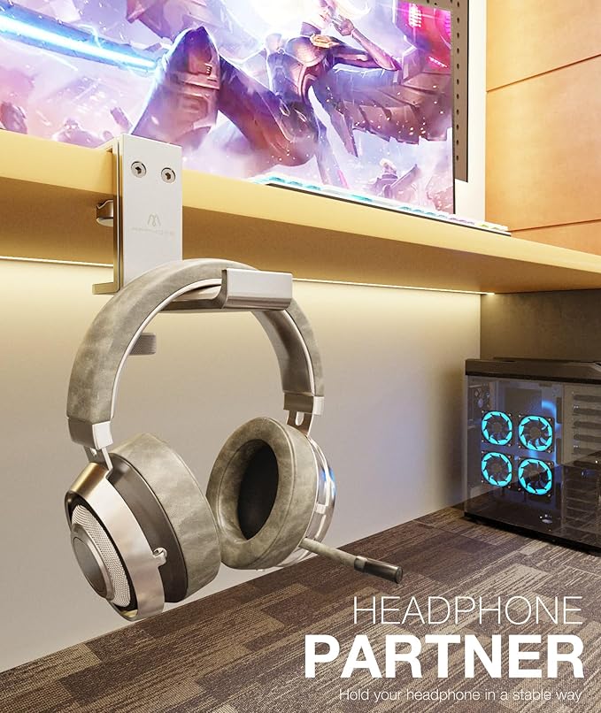 Foldable Headphone Stand and Hook – Aluminum Headset Holder Clamp Mount Under Desk, Universal Fit for Gaming Headphones, Space-Saving Hanger Organizer