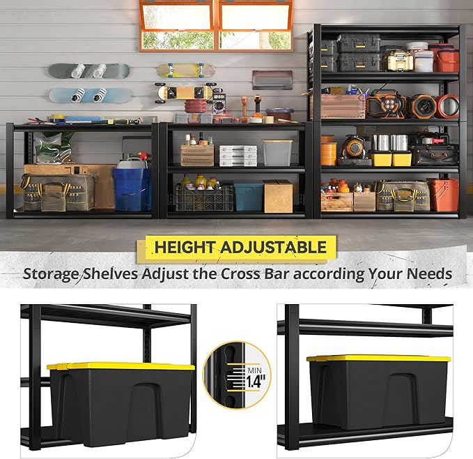 REIBII Storage Shelves Heavy Duty Garage Shelving 72" Adjustable Metal Shelves for Storage 5 Tier Garage Shelf for Kitchen Pantry Warehouse Basement, 2 Pack