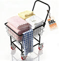 PYY Commercial Laundry Cart - 2 Bushels Heavy Duty 7/8" Welded Metal Cart, 130LBS Capacity, 5-Inch Lockable Wheels, Rubber Bumpers, Rust-Resistant Finish, Easy-Assembly Design, Black
