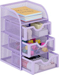 EasyPAG Mesh Desk Organizer with 3 Drawer Office Desktop Organizers and Accessories Stationery Caddy for Office, Home, Students, Purple