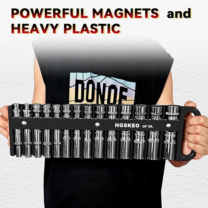Magnetic Socket Holder Set with Handle, Portable Socket Organizer, Heavy Duty Socket Racks (Black, 3/8" Drive)