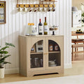 Farmhouse Floor Storage Cabinet with Arched Acrylic Door, 27" Short Accent Display Sideboard Buffet Cabinet with Adjustable Shelf for Living Room, Bathroom, Kitchen Coffee Bar (Natural)