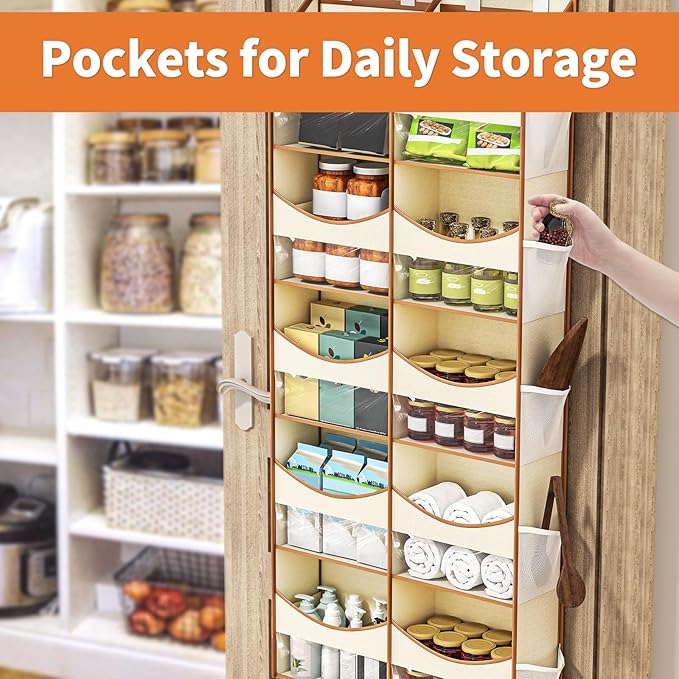 Aokeyee Over the Door Storage Organizer - 5 Tiers Behind Door Storage with 10 Compartments & 10 Mesh Pockets, 80lb Capacity Door Hanging Organizer for Closet, Bedroom, Bathroom, Pantry, Nursery, Toys