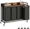 Laundry Hamper with Shelf, Laundry Basket 4 Section, Laundry Sorter with Pull-Out Removable Large Bags and Movable Wheels, Metal Frame, 4 x 15.87 Gallons (60L), Rustic Brown + Blck PF07XLY