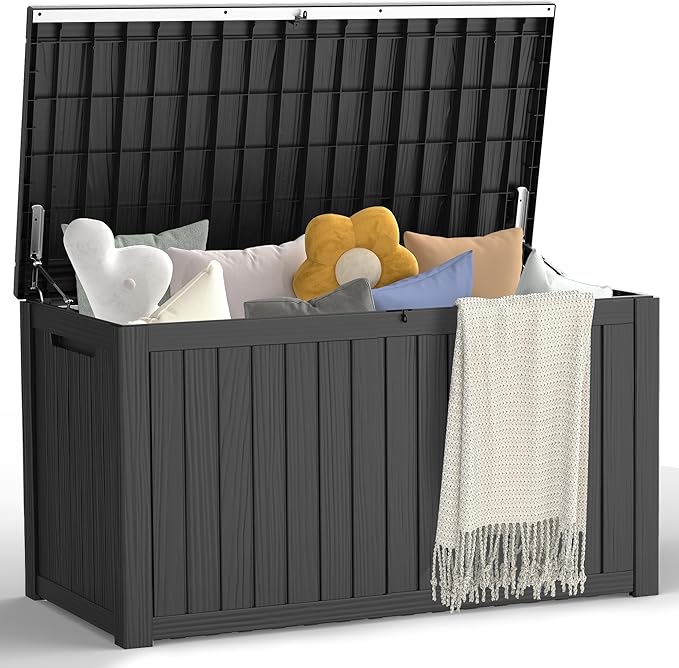 Outdoor Storage Box - Lockable Waterproof UV-Resistant Resin Deck Box for Patio Cushions, Pool Accessories (Black, 200 Gallon)