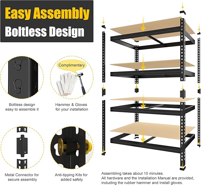 PrimeZone 40" W x 20" D x 59" H Heavy Duty Storage Shelves, 4 Tier Adjustable Garage Shelving Unit, Metal Organizer Shelf Utility Rack for Warehouse Pantry Closet Kitchen, Black, 3 Pack