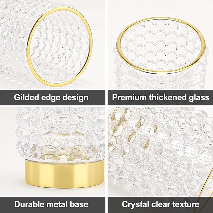DASITON Makeup Brush Holder Organizer, Crystal Cosmetic Make Up Brush Holder, Glass Makeup Brushes Storage Organizer, Vintage Make Up Cup Desk Pen Pencil Holder, Toothbrush Holders (Clear L)