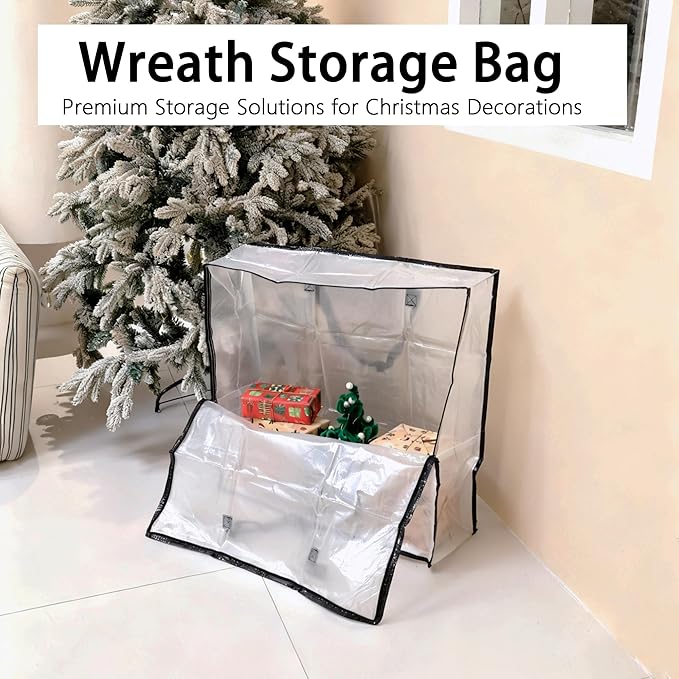 4 Pack Wreath Storage Bag, 26 Inches 90 L Wreath Storage Container, Reinforced Handles & Smooth Zippers, Foldable Large Storage Bags for Christmas/Seasonal Wreaths, Clothing, Bedding, Blankets, Toys