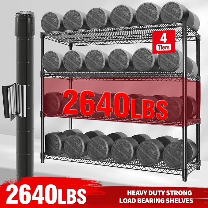 71" H Storage Shelves 2640LBS Heavy Duty Shelving Unit with Wheels & Feet, 4-Tiers Garage Shelving for Pantry Garage Kitchen Home Commercia, 71.8" H x 59" W x 17.7" D