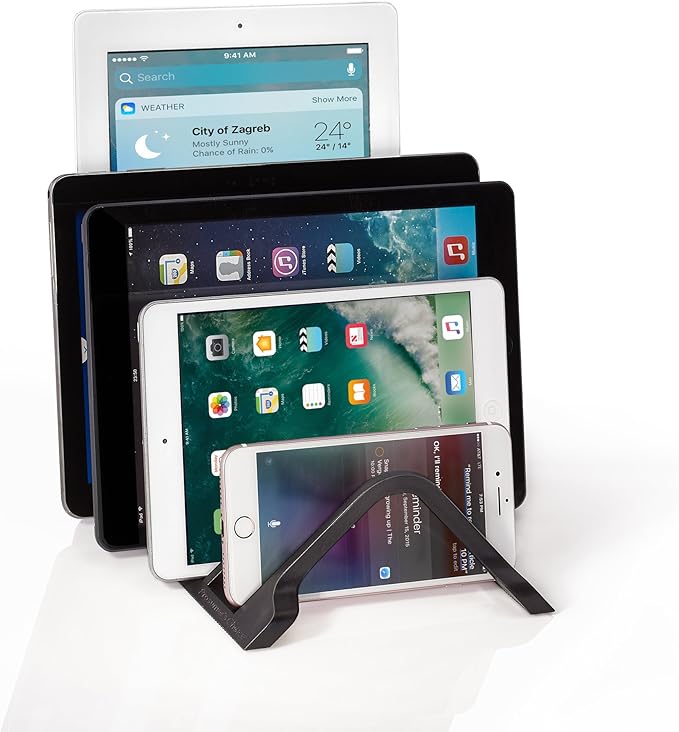 Prosumer's Choice Universal Charging Rack Organizer - Multi Device Stand Holds 5 Tablets or Smartphones - Desktop Tablet Holder and Storage Station - Compact Tech Organizer Dock for Home or Office
