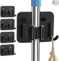 4 Pack Mop and Broom Holder Wall Mount - Stainless Steel Broom Mop Hanger - Wall Mounted Garden Tool Rack Organizer for Closet Garage Laundry Room Kitchen Decor (Black)