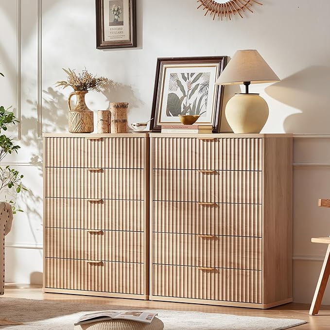LEYAOYAO Fluted 5 Drawers Dresser for Bedroom, 41" Tall Modern Chest of Drawers with Metal Handle for Bedroom, Living Room, Hallway, Entryway