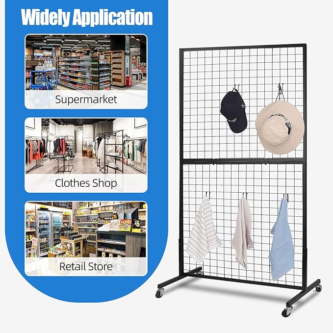 3'x 6' Gridwall Panel Display Stand with T-Base, Black Wire Grid Wall Panels with Wheels, Craft Display Rack, Art Display Stand, Retail Display, Show Rack
