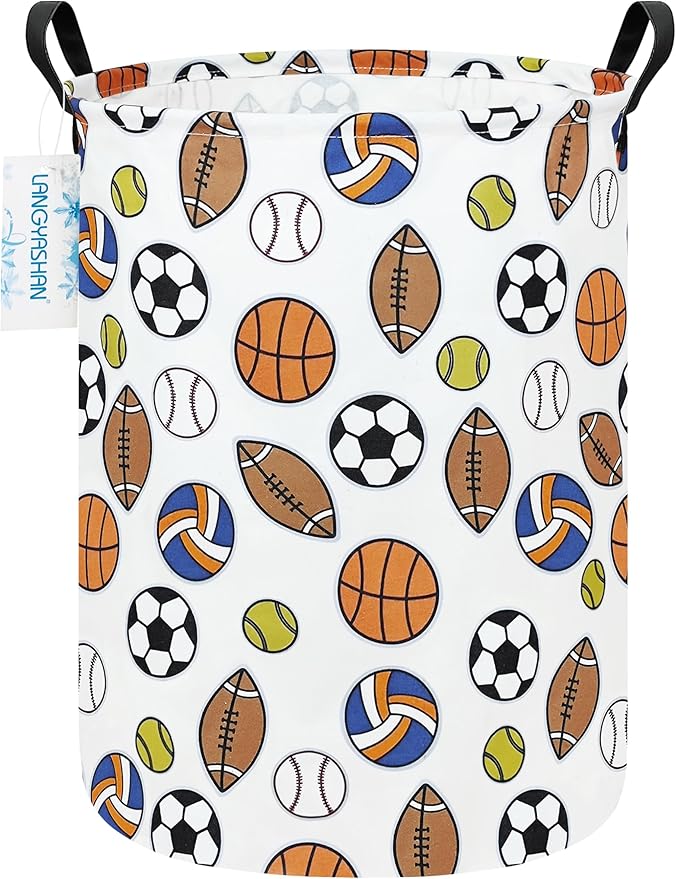 LANGYASHAN Laundry Basket Canvas Fabric Collapsible Organizer Basket for Storage Bin Toy Bins Gift Baskets Bedroom Clothes Children Nursery Hamper (Colorful Balls)