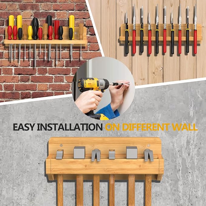 Wall Mounted Screwdriver Organizer, Hammer Rack and Pliers Holder, Set of 3 Wall Hanging Tools Storage Shelf for Workshop Garage