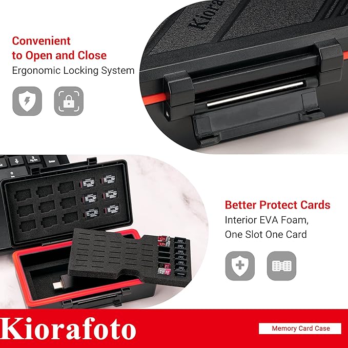 Kiorafoto 58 Slots TF Micro SD MSD Memory Card Case Holder Water-Resistant Anti-lost Anti-shock Storage Organizer with Labels & Notepaper, Switch Steam Deck Drone Trail Camera Memory Cards Accessories