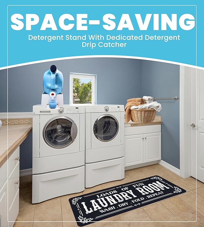TidyFriend Laundry Detergent Holder with Laundry Room Rug Runner, Detergent Stand for Spill Protection, Non-Slip Runner Mat, and Stylish Room Organizer for Home & Laundry Spaces (Kit)