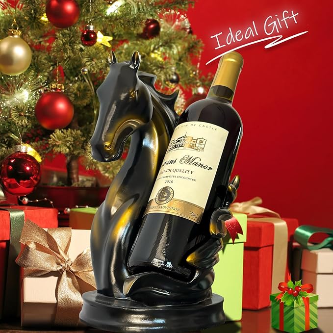 Wine Bottle Holder Wine Racks Tabletop Horse Statue as Home Kitchen Wine Cellar Decorative Storage Organizer, Horse Sculpture Horse Decor Horse Gifts for Girls Men Women (Black)